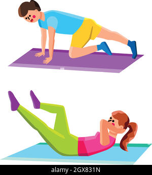 Home Exercise Sport Doing Man And Woman Vector Stock Vector
