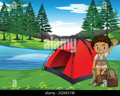 A Boy Scout Camping in Forest illustration Stock Vector Image & Art - Alamy