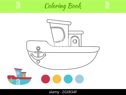 Coloring book ship for children. Educational activity page for preschool years kids and toddlers with transport. Printable worksheet. Cartoon colorful Stock Vector