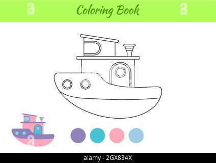 Coloring book boat for children. Educational activity page for preschool years kids and toddlers with transport. Printable worksheet. Cartoon colorful Stock Vector