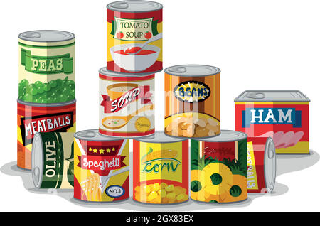 Different types of canned food Stock Vector