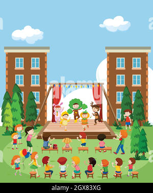 Children performing on stage Stock Vector