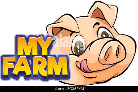 Font design for word my farm with happy pig Stock Vector