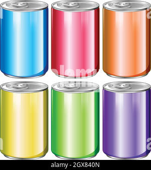 Cans in six different colors Stock Vector