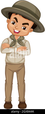 Boy in safari outfit on white background Stock Vector