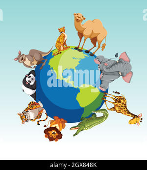 Wild animals around the earth Stock Vector