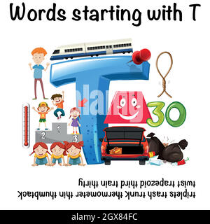 Educational poster for words starting with T Stock Vector