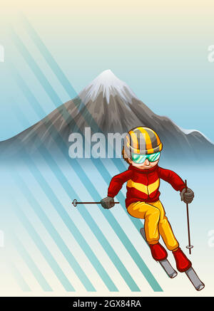 Man playing ski downhills Stock Vector