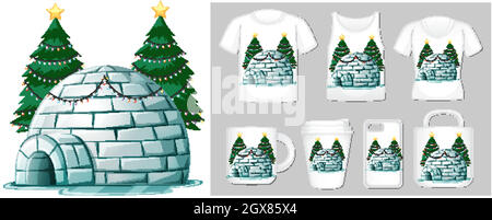Christmas theme with igloo on many products Stock Vector