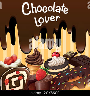 Different kind of chocolate desserts Stock Vector