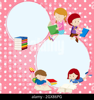 Border template with many children reading books Stock Vector