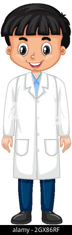 Happy boy in science gown standing on white background Stock Vector