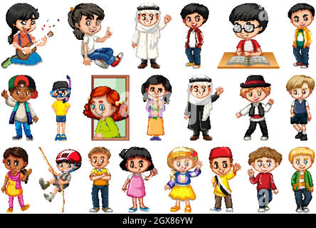 Large set of children doing different activities Stock Vector