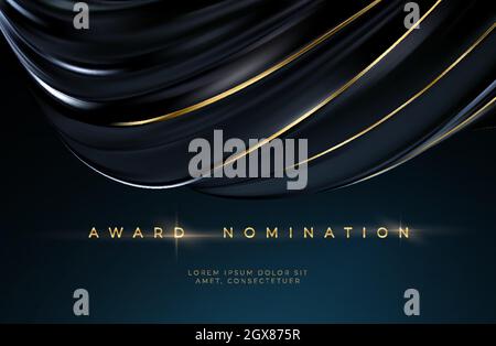 Awards ceremony luxurious black wavy background with golden text. Black silk luxury background. Vector illustration Stock Vector