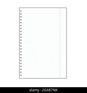 blank checkered plaid sheet, notepad page with ring holes. Stock Vector