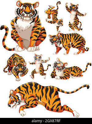 Set of tiger character Stock Vector