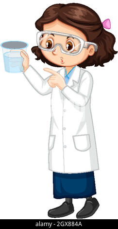 Cute girl cartoon character wearing science lab coat Stock Vector