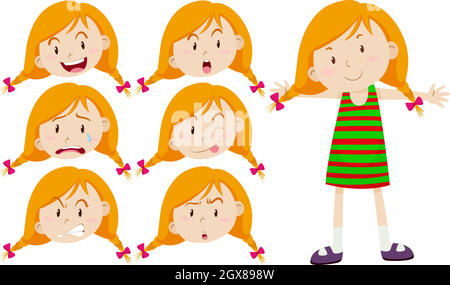 Premium Vector  Sweet little girls with different emotions in a