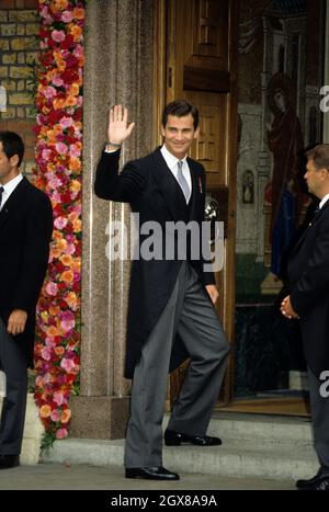 Crown Prince Felipe of Spain attends the wedding of Pavlos, Crown Prince of Greece and Marie-Chantal Miller Stock Photo