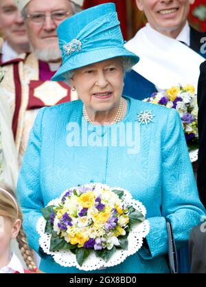 Queen Elizabeth II attends the Maundy Service at Westminster Abbey on April 21, 2011 in London, England. Today is Queen Elizabeth II's 85th Birthday. Stock Photo