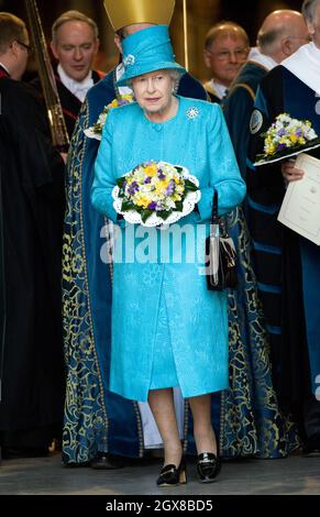 Queen Elizabeth II attends the Maundy Service at Westminster Abbey on April 21, 2011 in London, England. Today is Queen Elizabeth II's 85th Birthday. Stock Photo