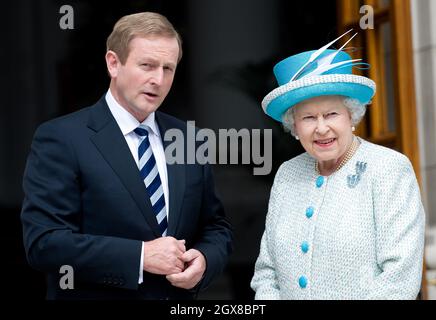 Queen Elizabeth ll meets Irish Prime Minister Enda Kenny at the Government Buildings in Dublin on the second day of a historical State Visit to Ireland on May 18, 2011. Stock Photo