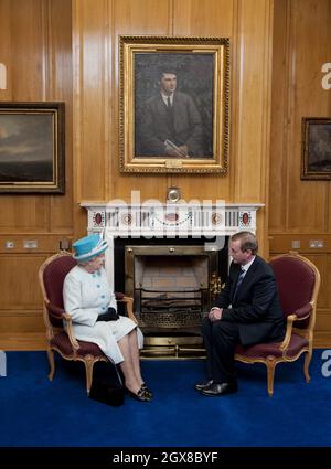 Queen Elizabeth ll meets Irish Prime Minister Enda Kenny at the Government Buildings in Dublin on the second day of a historical State Visit to Ireland on May 18, 2011. **POOL PICTURES 28 DAY UK RESTRICTION *** Stock Photo