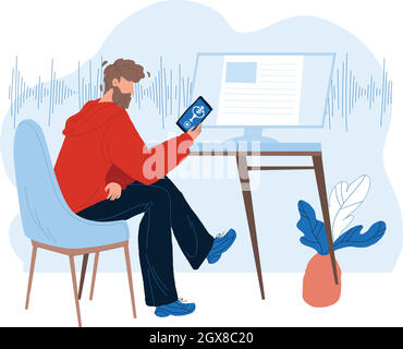 Voice Assistant Using Man On Smartphone Vector Stock Vector