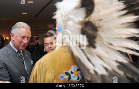 Prince Charles, Prince of Wales meets First Nation Chiefs at the Royal York Hotel in Toronto on the second day of a Diamond Jubilee Tour of Canada on May 22, 2012. Stock Photo