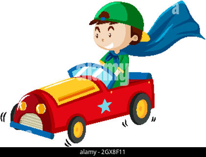 Boy playing with car toy cartoon style isolated on white background Stock Vector