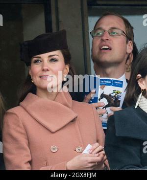 Catherine, Duchess of Cambridge and Prince William, Duke of Cambridge attend the Cheltenham Festival on Gold Cup Day on March 15, 2013. Stock Photo