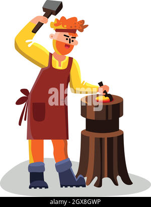Blacksmith Worker With Hammer Forge Iron Vector Stock Vector