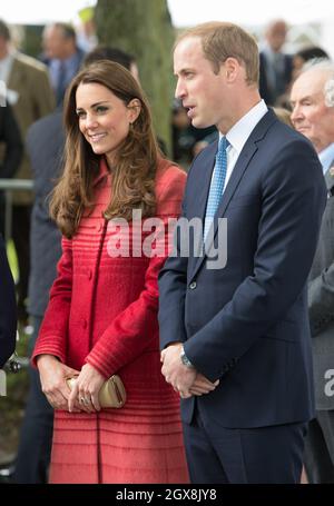 Prince William, Duke of Cambridge and Catherine, Duchess of Cambridge, known as The Earl and Countess of Strathearn in Scotland, visit Forteviot Fete in Scotland on May 29, 2014.  Stock Photo