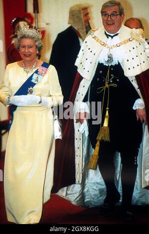 Queen Elizabeth II attending The Lord Mayors Banquet at Guildhall in London Stock Photo