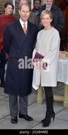 Sophie, Countess of Wessex, accompanied by Prince Edward, Earl of Wessex, visits Tomorrow's People Social Enterprises at St. Anselm's Church in London on her 50th birthday on January 20, 2015. Stock Photo