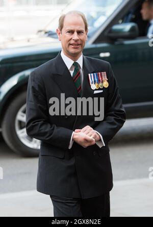 Prince Edward, Earl of Wessex attends the Service of Thanksgiving to mark the 70th anniversary of Victory in Europe at Westminster Abbey in London on May 10, 2015. Stock Photo