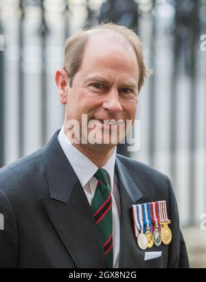 Prince Edward, Earl of Wessex attends the Service of Thanksgiving to mark the 70th anniversary of Victory in Europe at Westminster Abbey in London on May 10, 2015. Stock Photo