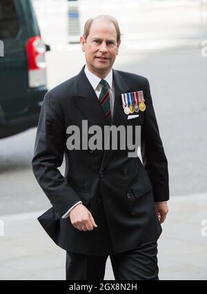 Prince Edward, Earl of Wessex attends the Service of Thanksgiving to mark the 70th anniversary of Victory in Europe at Westminster Abbey in London on May 10, 2015. Stock Photo