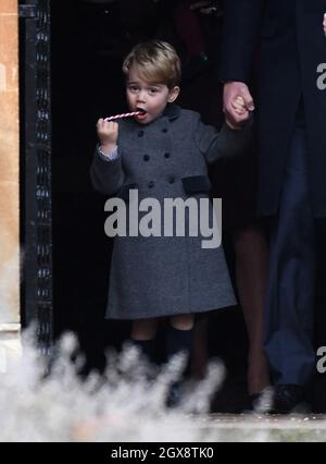 Prince George of Cambridge attends a Christmas Day service at St. Marks Church in Englefield on December 25, 2016. Stock Photo