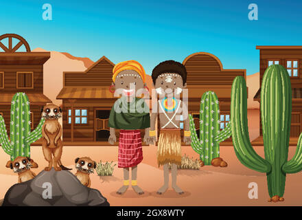 Ethnic people of African tribes in west background Stock Vector