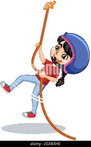 Girl climbing rope on white background Stock Vector