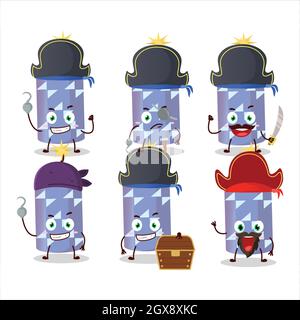 Cartoon character of light blue firecracker with various pirates emoticons. Vector illustration Stock Vector