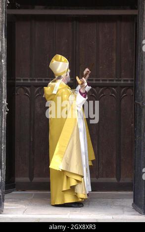 The Most Reverend and Rt Hon Dr Rowan Williams  stands outside Canterbury Cathedral after his enthronment as 104th archbishop of Canterbury. full length.    Photo.  Â©Anwar/allaction.co.uk  Stock Photo