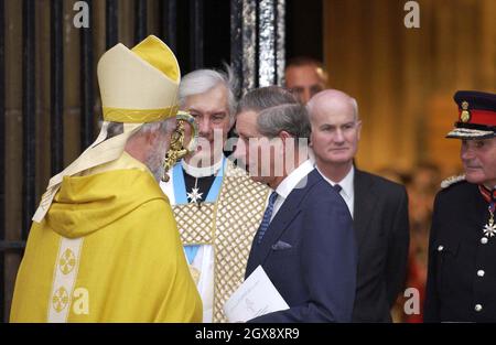 The Prince of Wales with The Most Reverend and Rt Hon Dr Rowan Williams  standing outside Canterbury Cathedral after his enthronment as 104th archbishop of Canterbury. half length.    Photo.  Â©Anwar/allaction.co.uk  Stock Photo