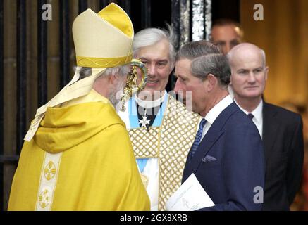 The Prince of Wales with The Most Reverend and Rt Hon Dr Rowan Williams  standing outside Canterbury Cathedral after his enthronment as 104th archbishop of Canterbury. half length.    Photo.  Â©Anwar/allaction.co.uk  Stock Photo