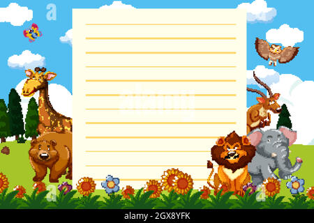 Paper template with wild animals in the field illustration Stock Vector ...
