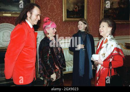 Princess Margaret  Princess Margaret (right) and her daughter Lady Sarah Chatto (2nd right), talk with celebrity embroiderers David Shilling (milliner) and fashion designer Zandra Rhodes,  in the Picture Gallery at Buckingham Palace today (Tuesday). Mr Shilling and Ms Rhodes are among a group of 500 who embroidered  ornaments for The Queen's Christmas Tree. Ms Rhodes made the Christmas Tree Angel.  Stock Photo