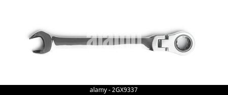 Stainless steel ratchet wrench isolated on white background. Stock Photo