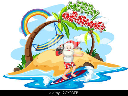 Santa Claus on the beach island for Summer Christmas Stock Vector