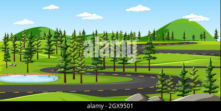 Long road in nature landscape scene Stock Vector